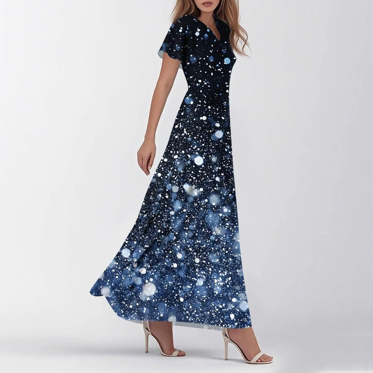 Summer Dresses for Women Floral A-Line Midi Dress Casual Short Sleeve V Neck Flowy Hawaiian Boho Beach Sundresses
