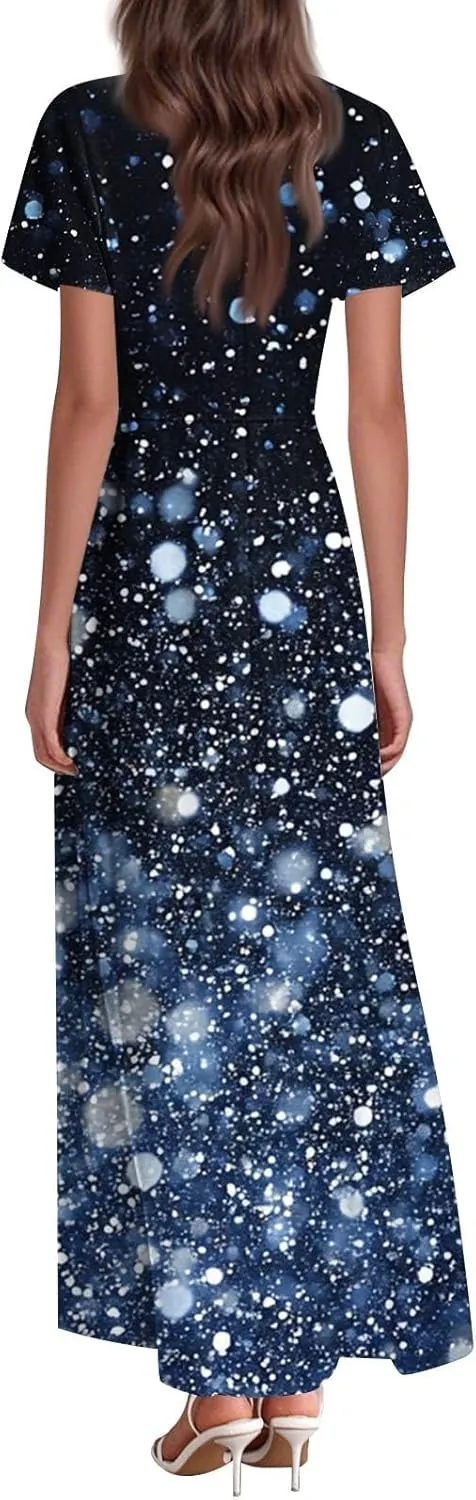 Summer Dresses for Women Floral A-Line Midi Dress Casual Short Sleeve V Neck Flowy Hawaiian Boho Beach Sundresses