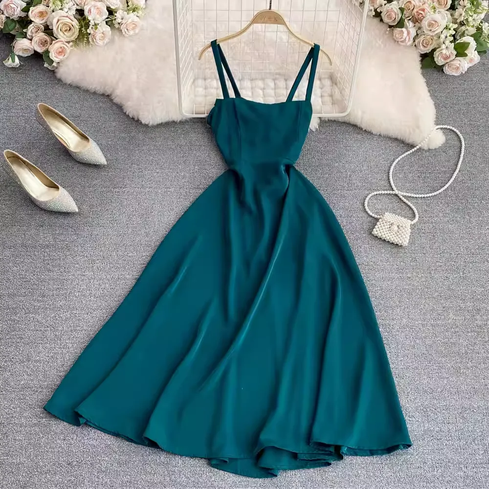 Summer Retro Spaghetti Strap  A Line Dress 1574