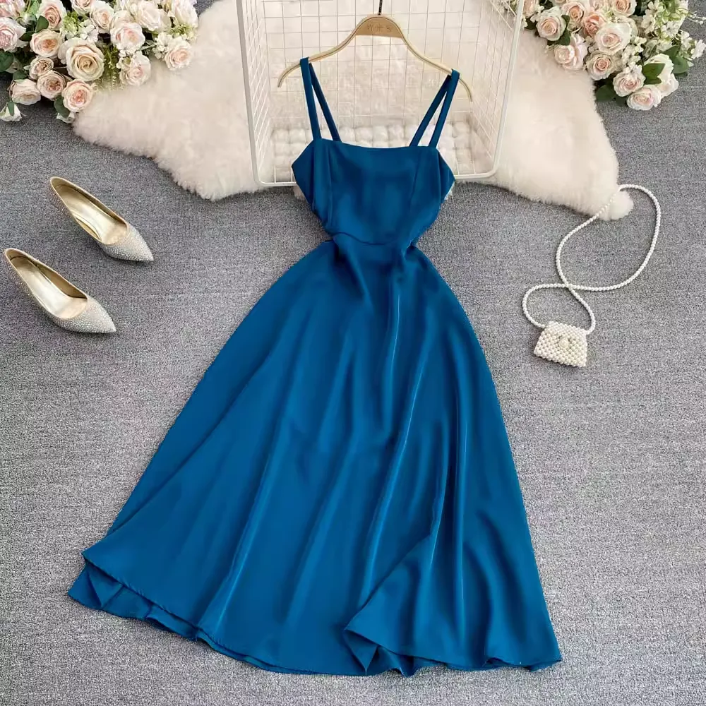 Summer Retro Spaghetti Strap  A Line Dress 1574