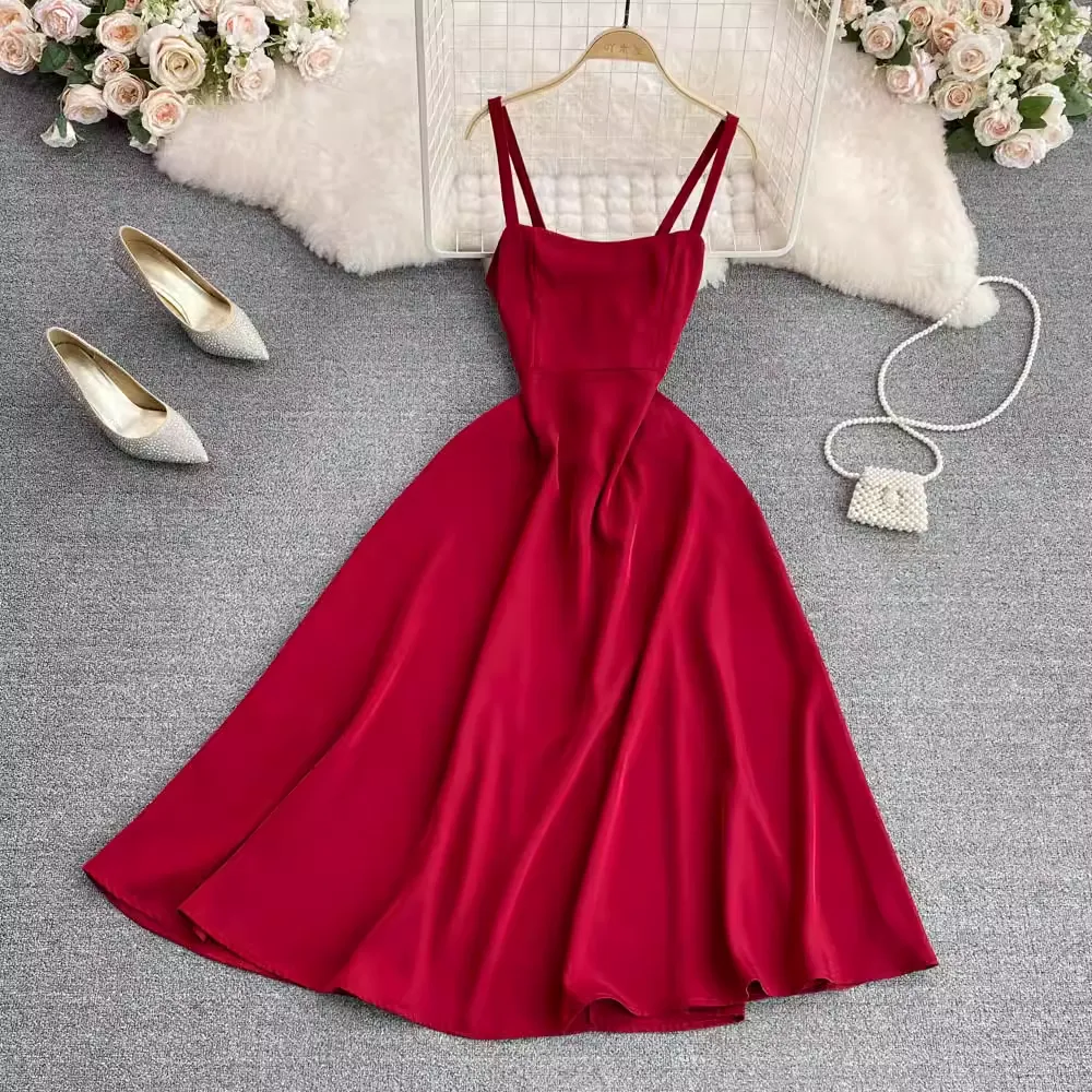 Summer Retro Spaghetti Strap  A Line Dress 1574