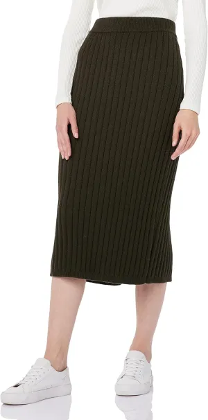 Sweater Skirts for Women Slit High Waisted Pencil Skirt Ribbed Knit Skirt Bodycon Midi Sweater Skirt Solid Casual