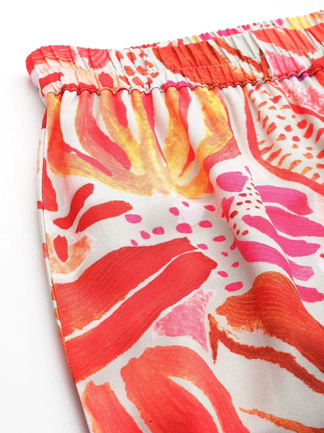 Varanga Women Rust Abstract Printed Top Paired With Tonal Printed Bottom