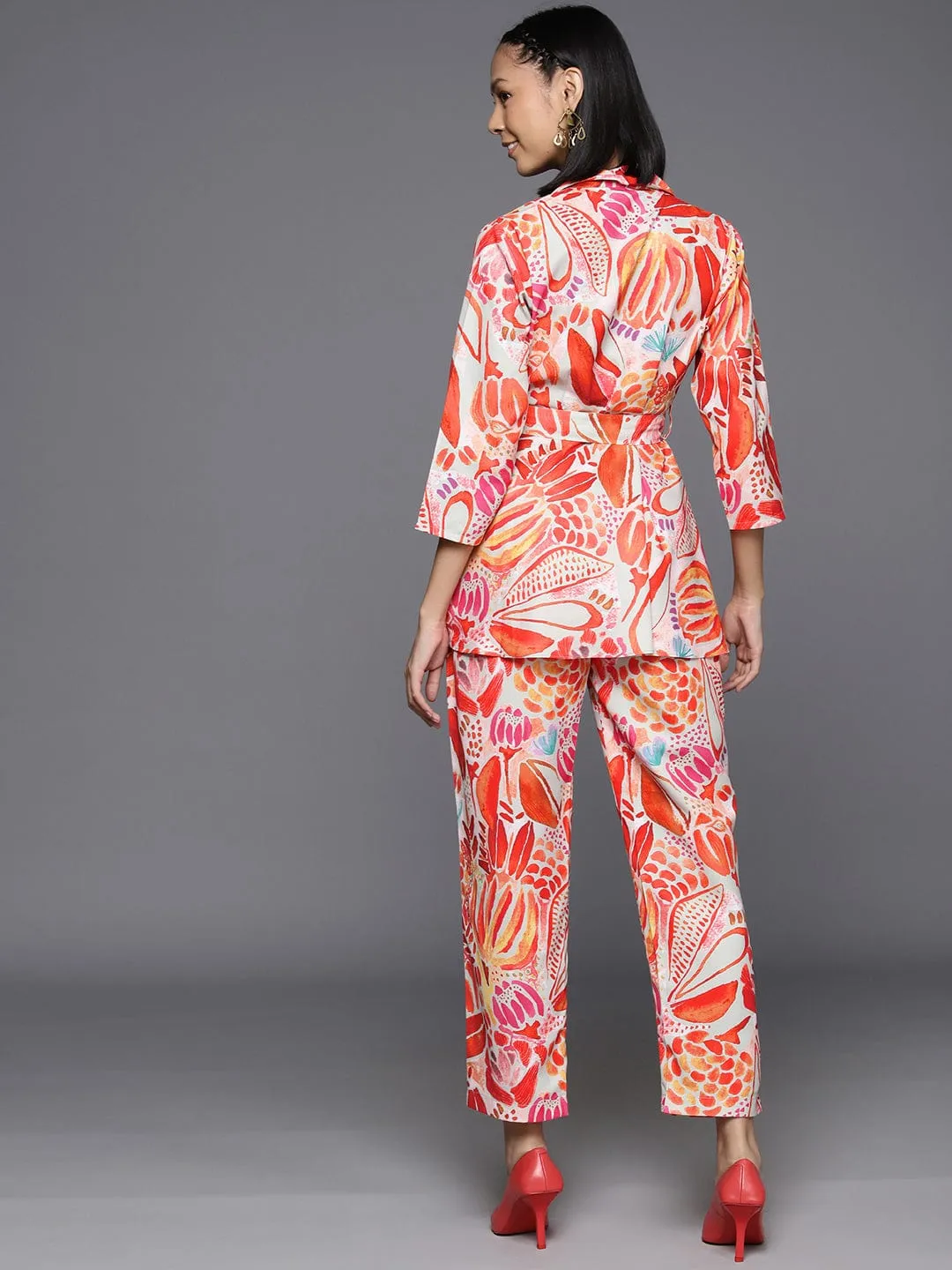 Varanga Women Rust Abstract Printed Top Paired With Tonal Printed Bottom