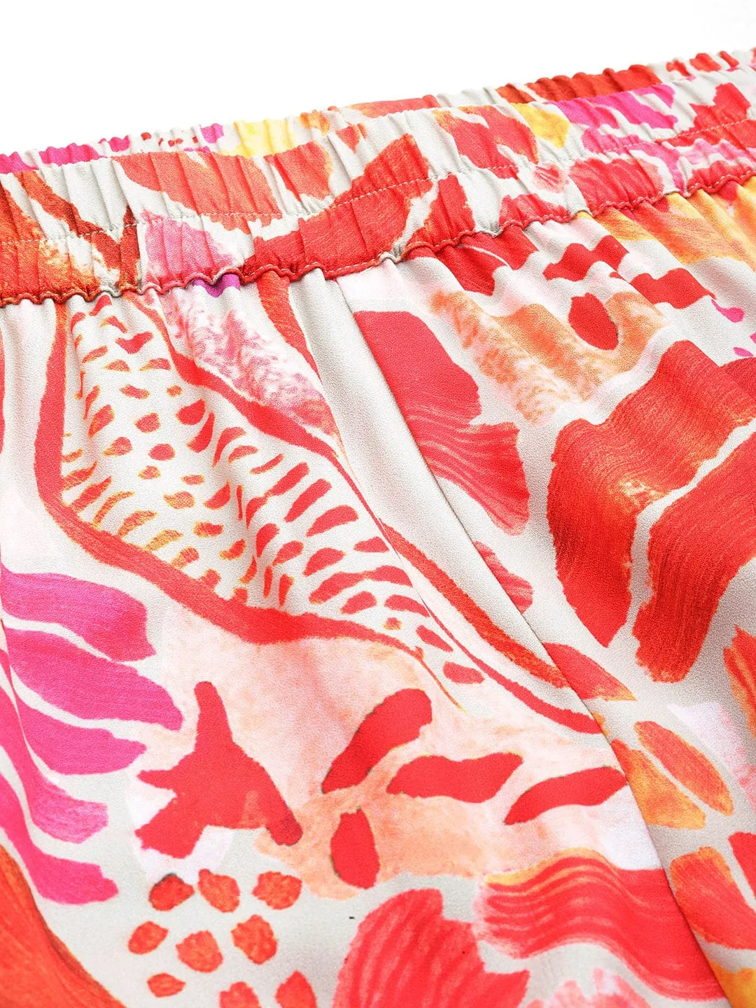 Varanga Women Rust Abstract Printed Top Paired With Tonal Printed Bottom