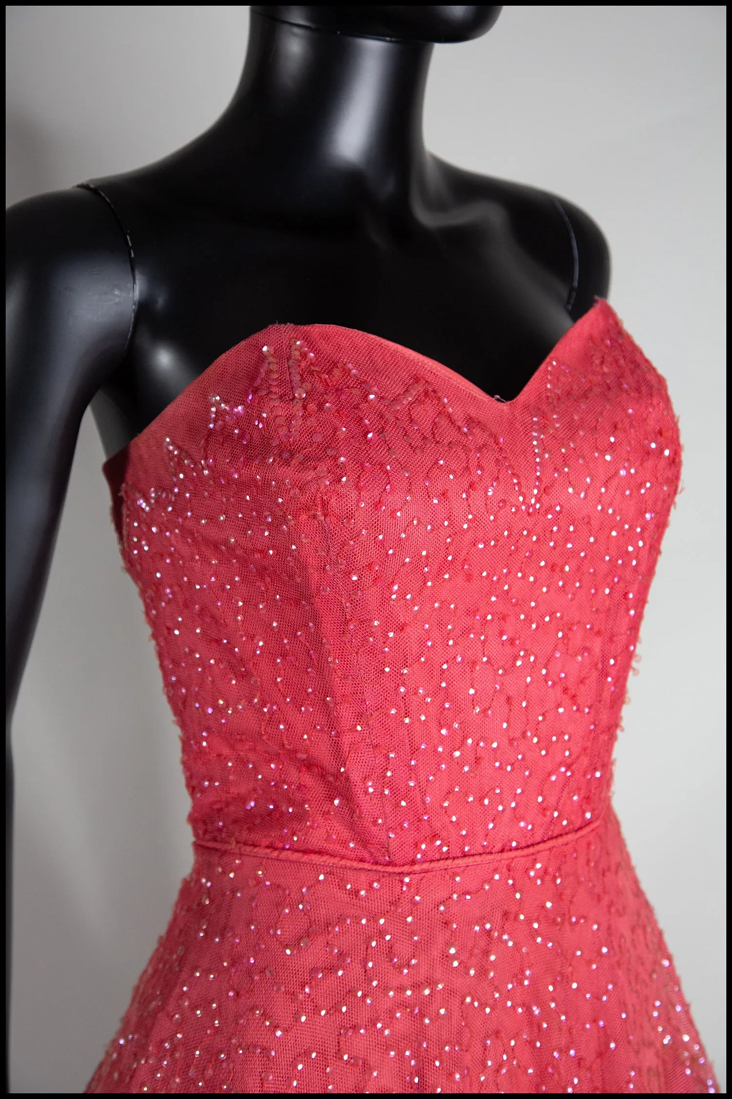 Vintage 1950s Raspberry Silk Tulle Sequin Dress