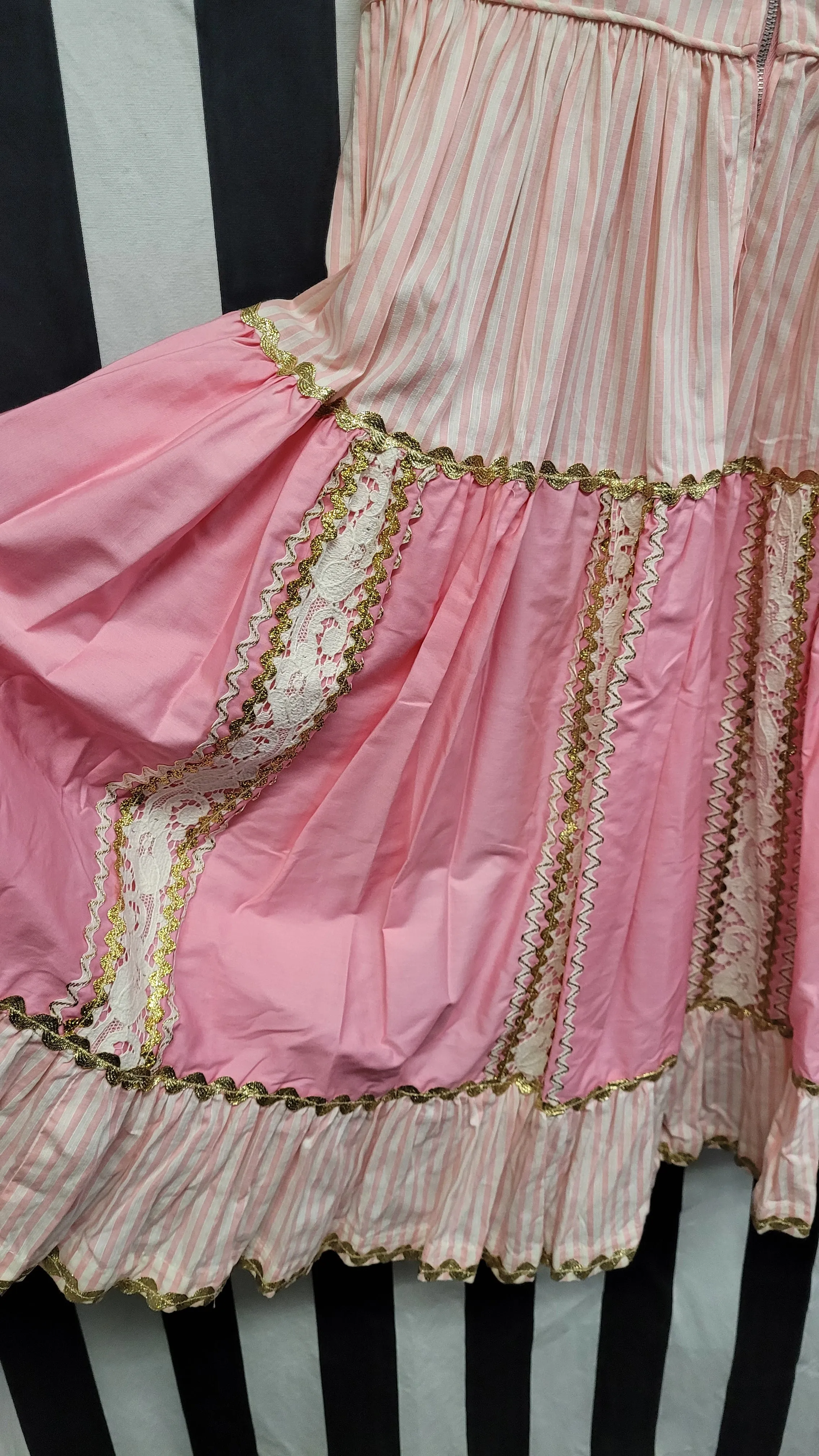 Vintage 1960's Pink and White Stripe Square Dancing Dress Size MD