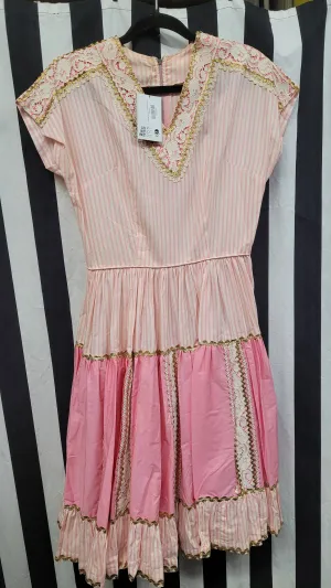 Vintage 1960's Pink and White Stripe Square Dancing Dress Size MD
