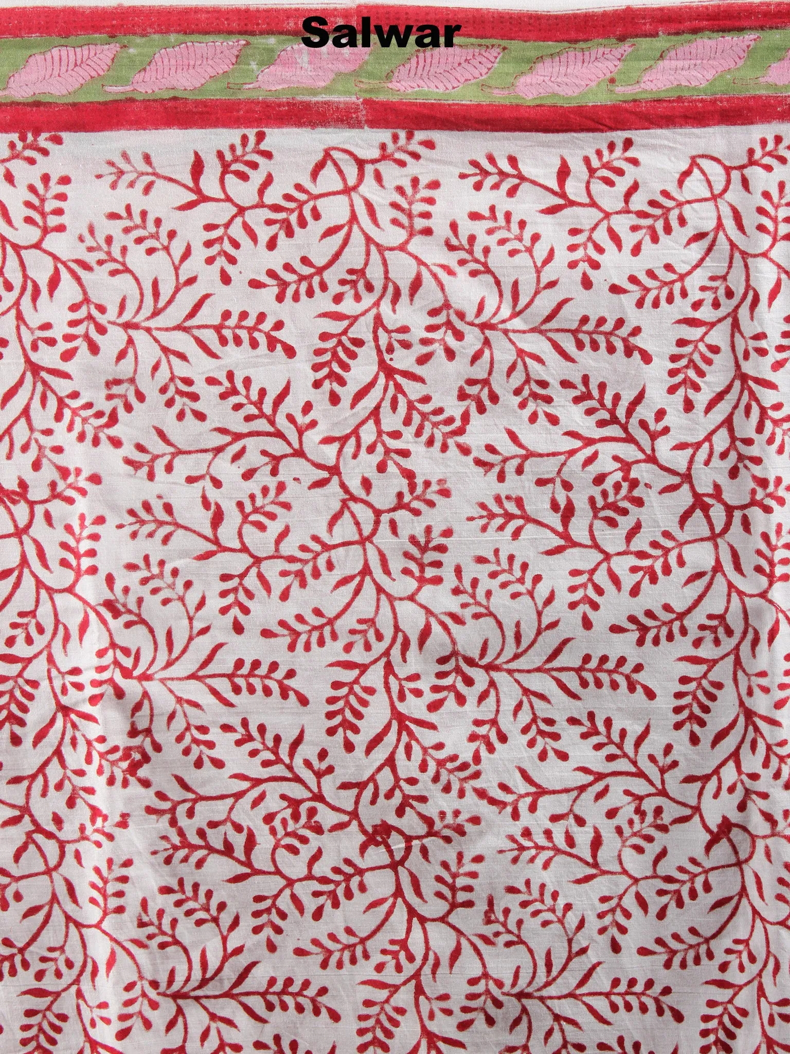 White Green Red Pink Hand Block Printed Cotton Suit-Salwar Fabric With Chiffon Dupatta - S1628057