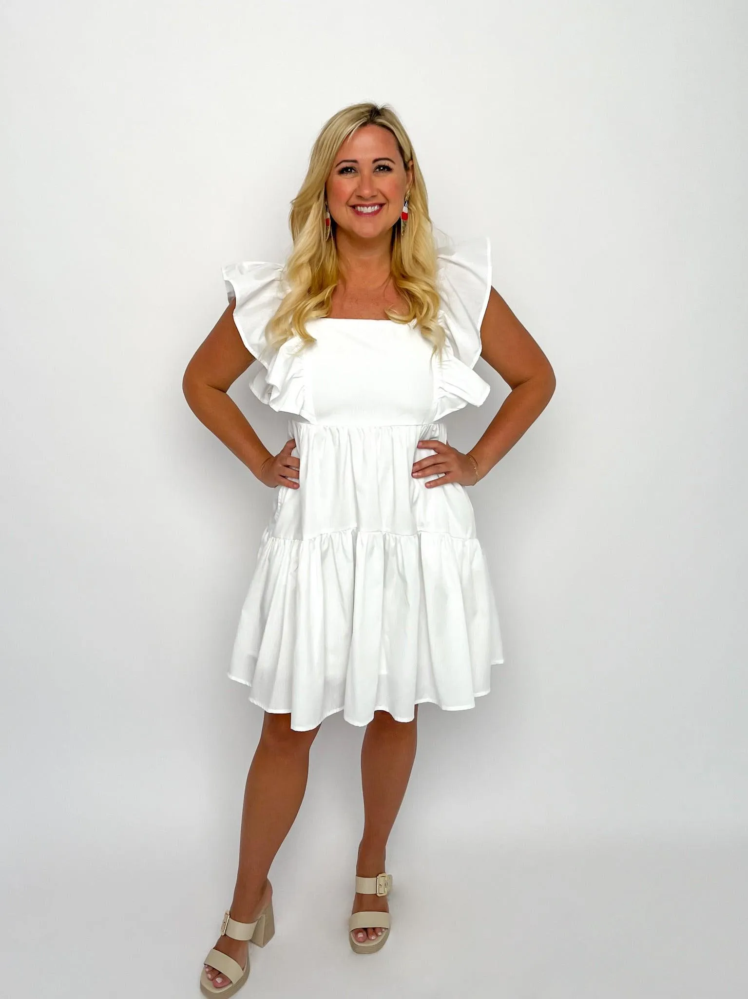 White Square Neck Dress