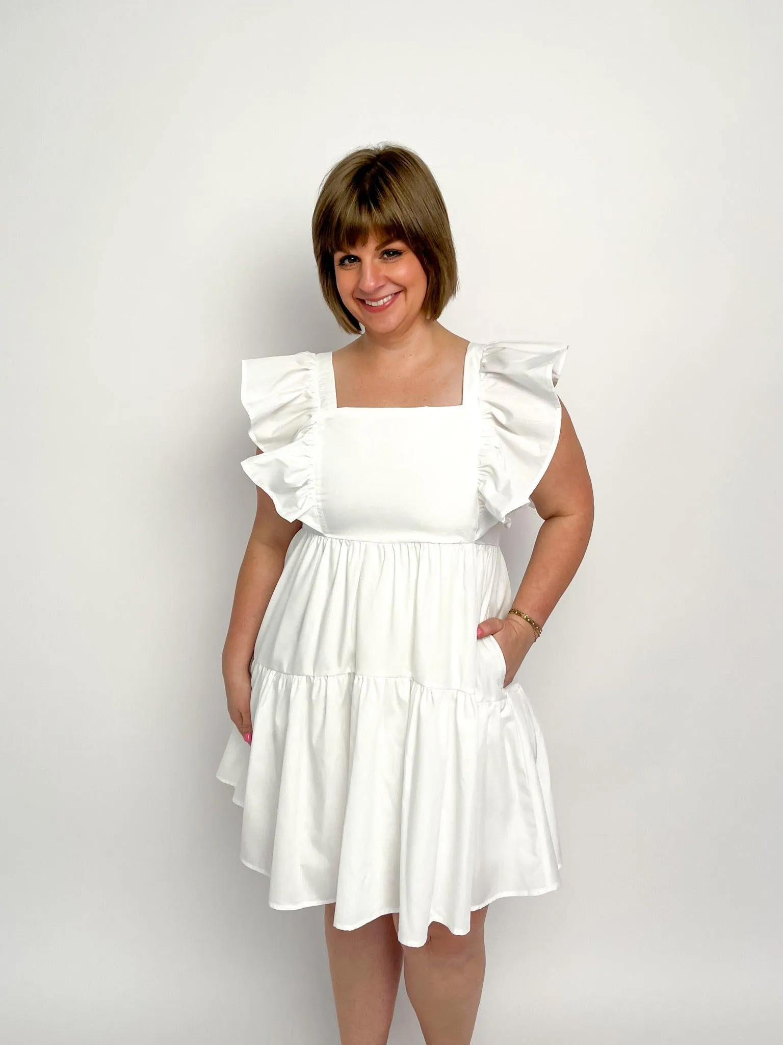 White Square Neck Dress