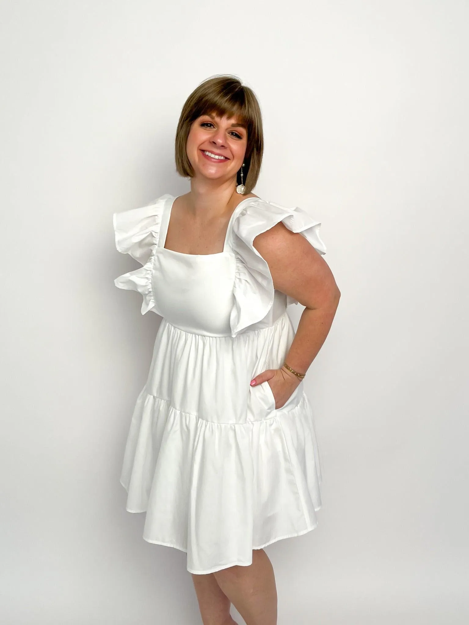 White Square Neck Dress