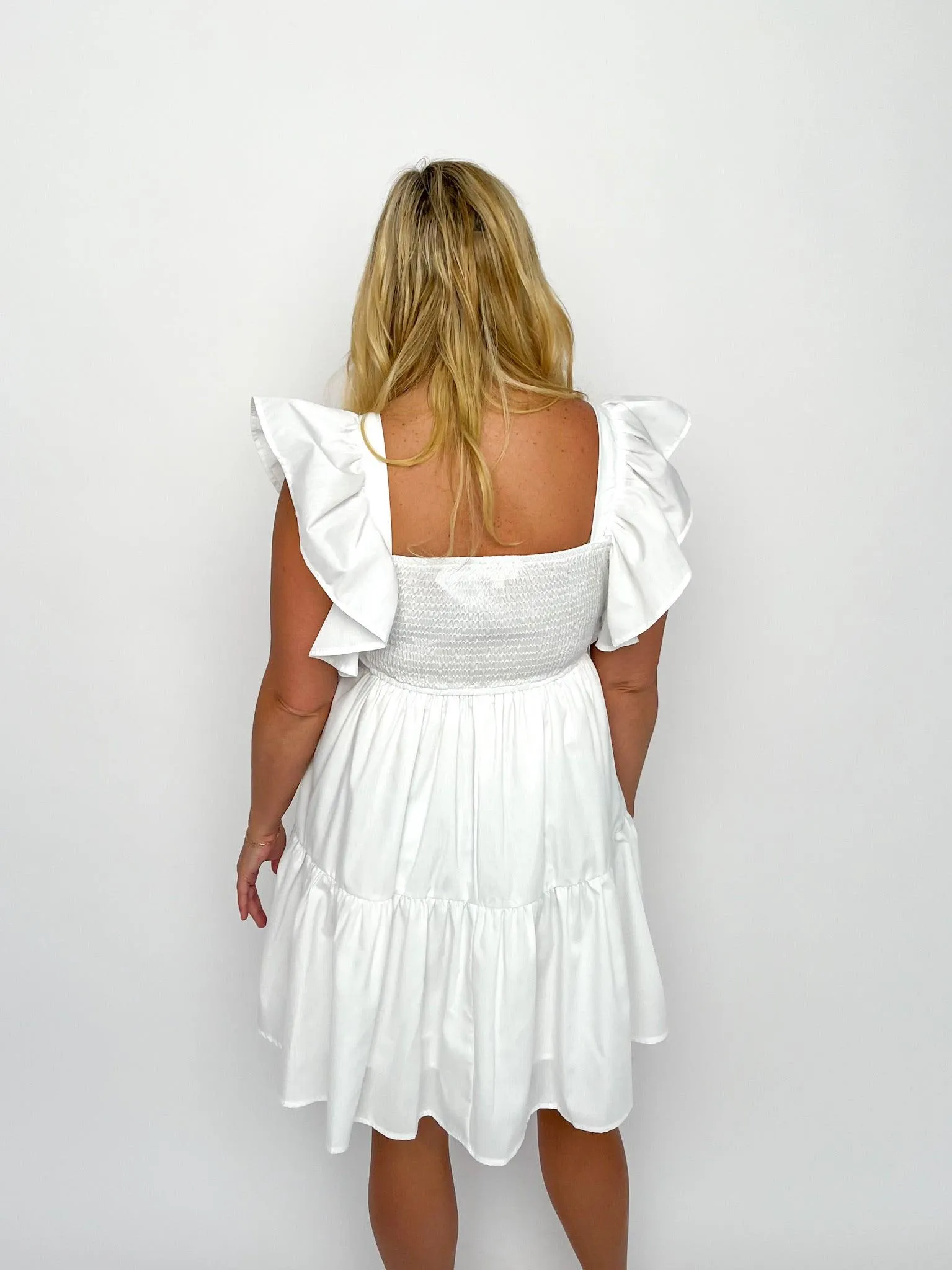 White Square Neck Dress