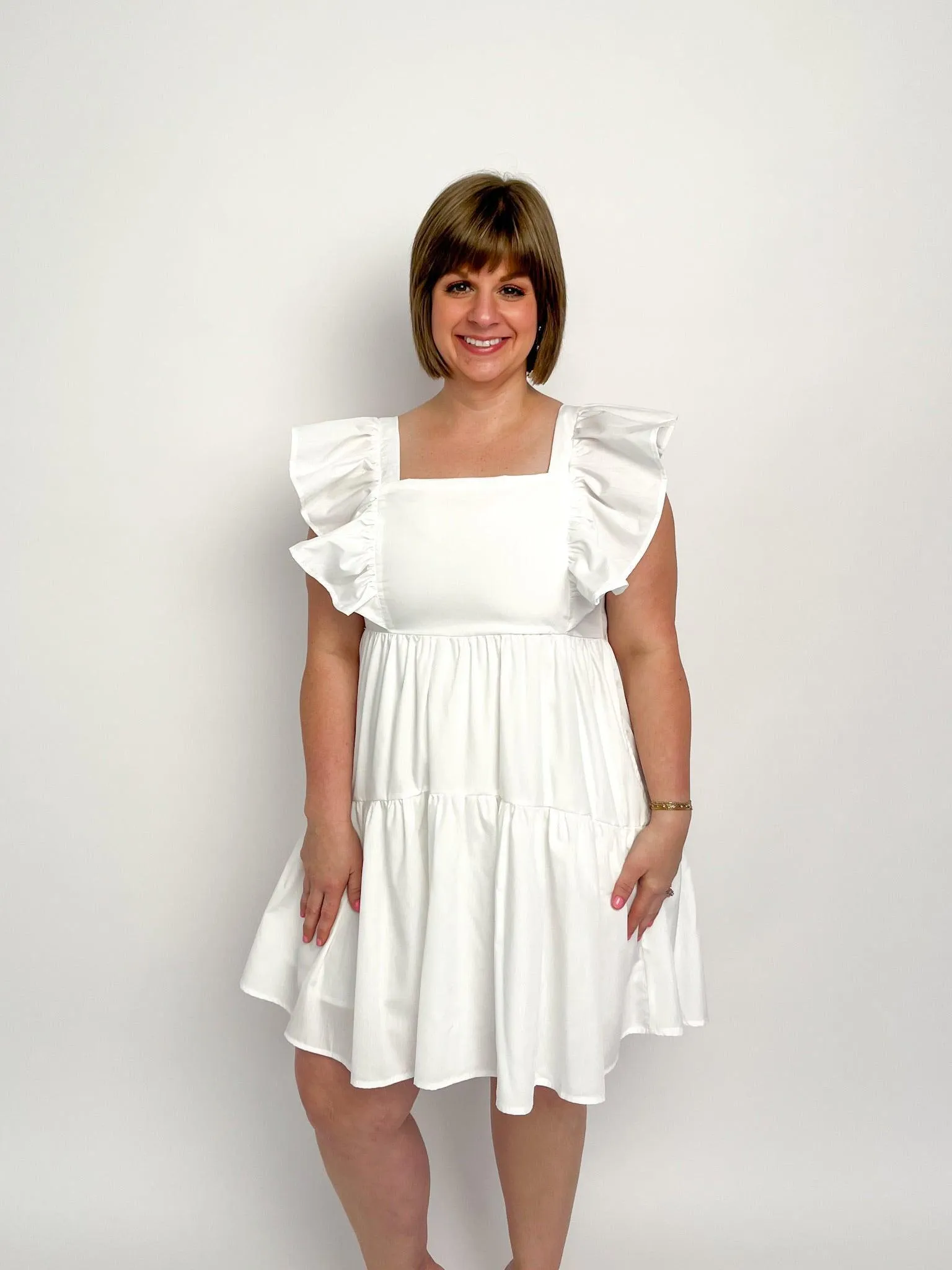 White Square Neck Dress