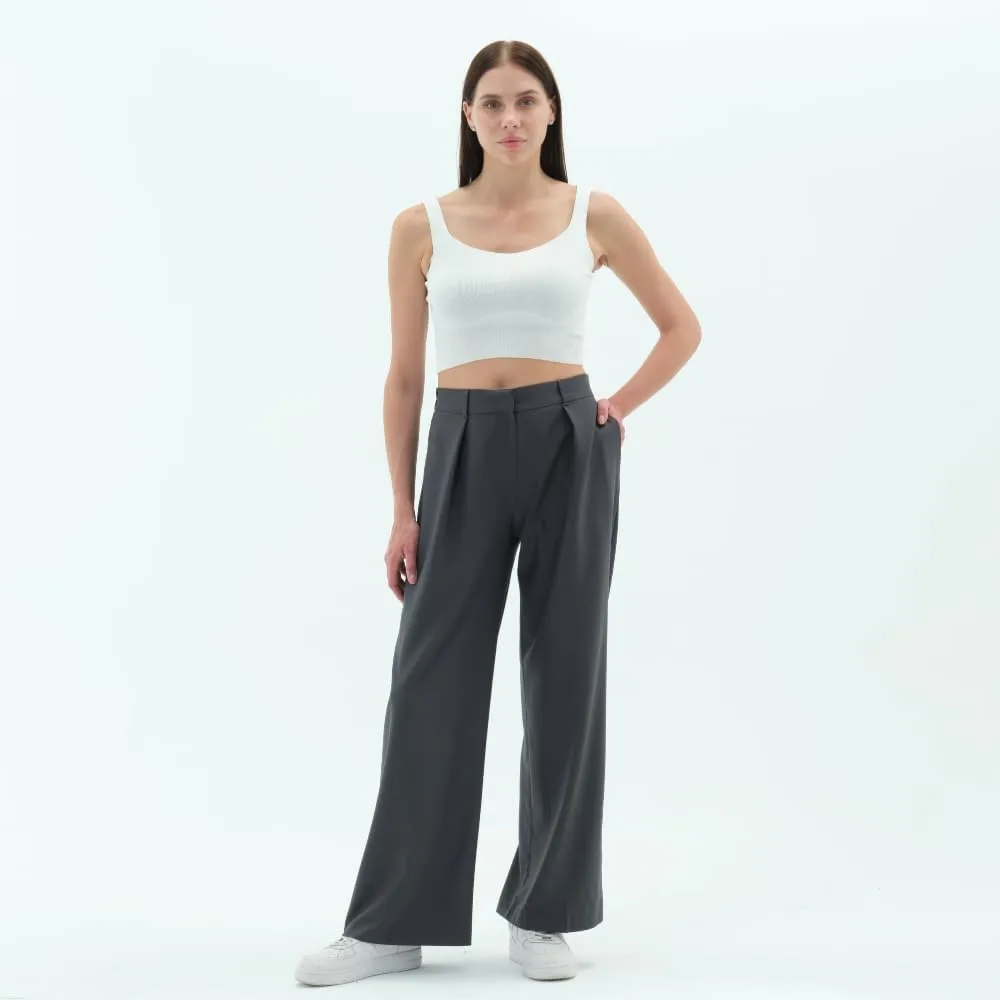 Wide Leg Work Pants Womens Elastic High Waisted Casual Office Dress Pants Trousers with Pocket Normal and Plus Size Slacks