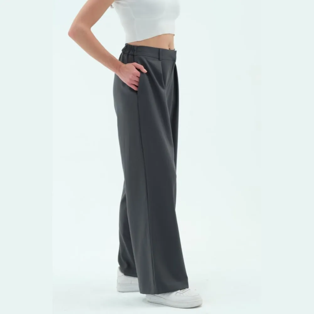 Wide Leg Work Pants Womens Elastic High Waisted Casual Office Dress Pants Trousers with Pocket Normal and Plus Size Slacks