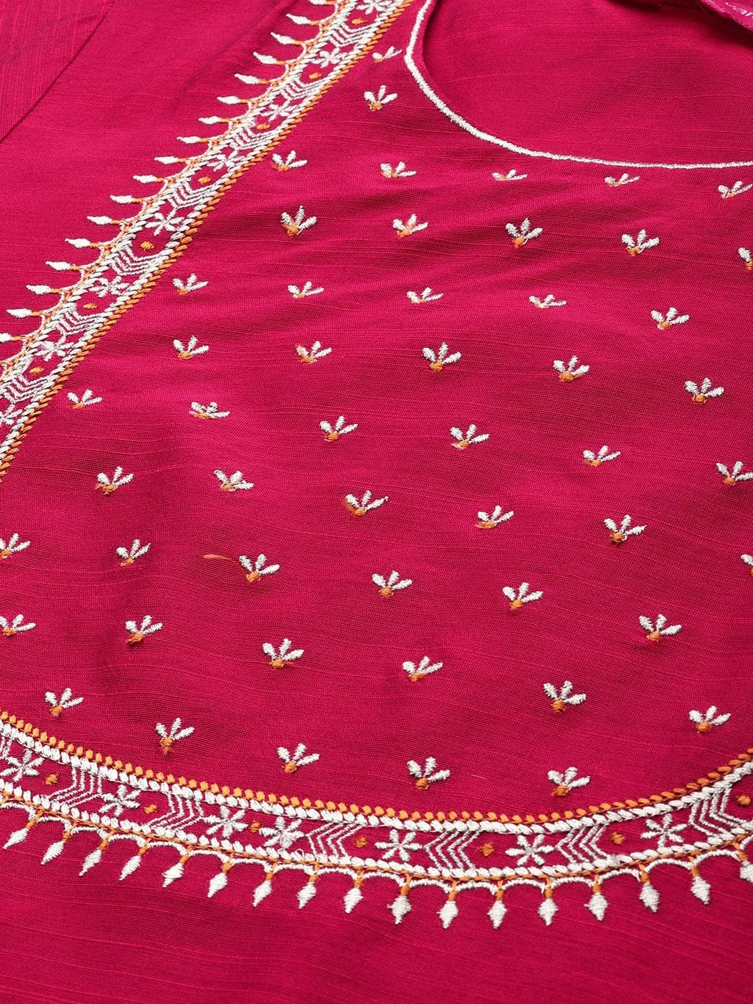 Women Magenta & White Embellished Straight Kurta