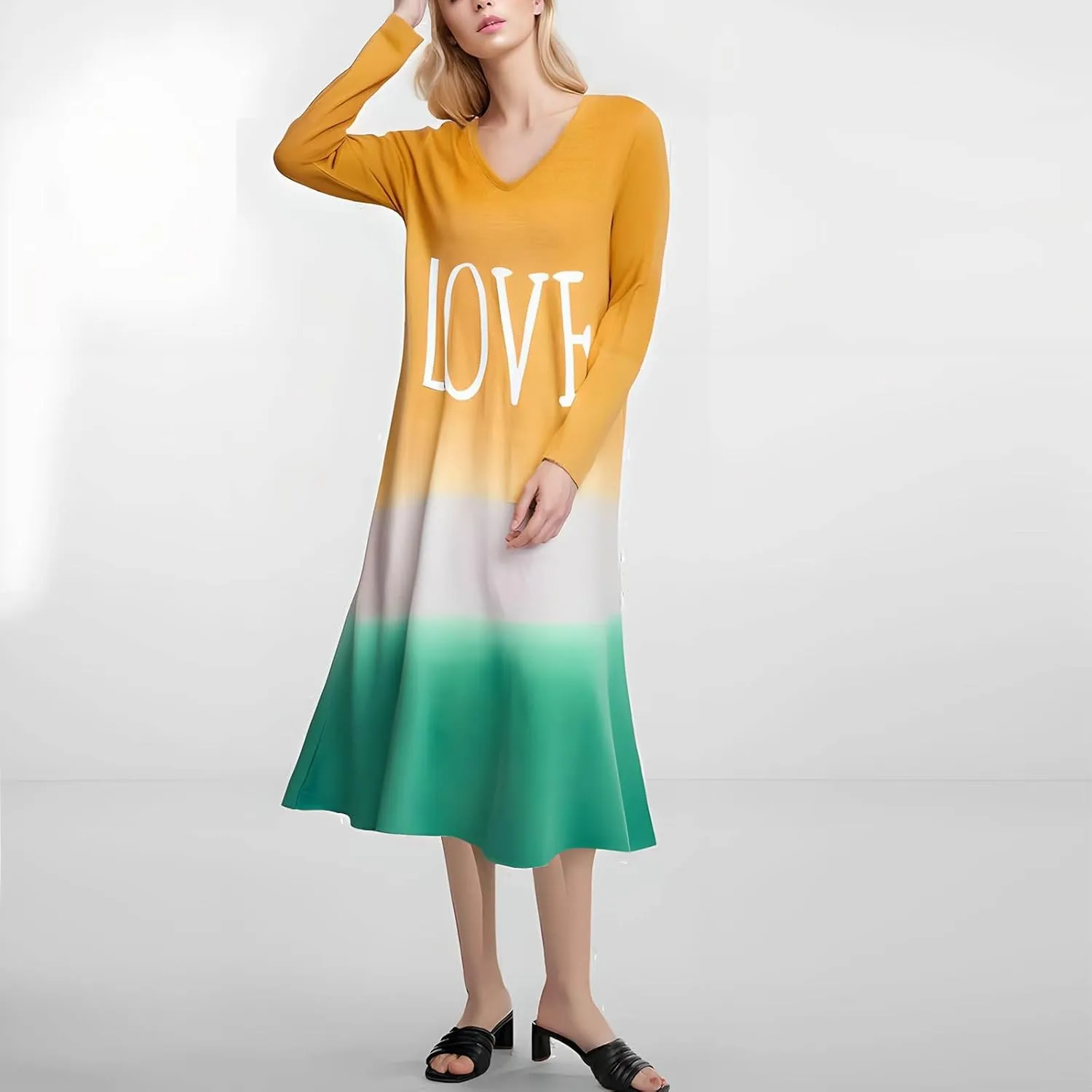 Womens Cotton T Shirt Dresses Long Sleeve Casual Crew Neck Tunic Dress Cute Spring Loose Fit Baggy Shift Maxi Dress