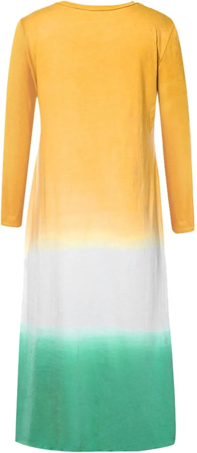 Womens Cotton T Shirt Dresses Long Sleeve Casual Crew Neck Tunic Dress Cute Spring Loose Fit Baggy Shift Maxi Dress