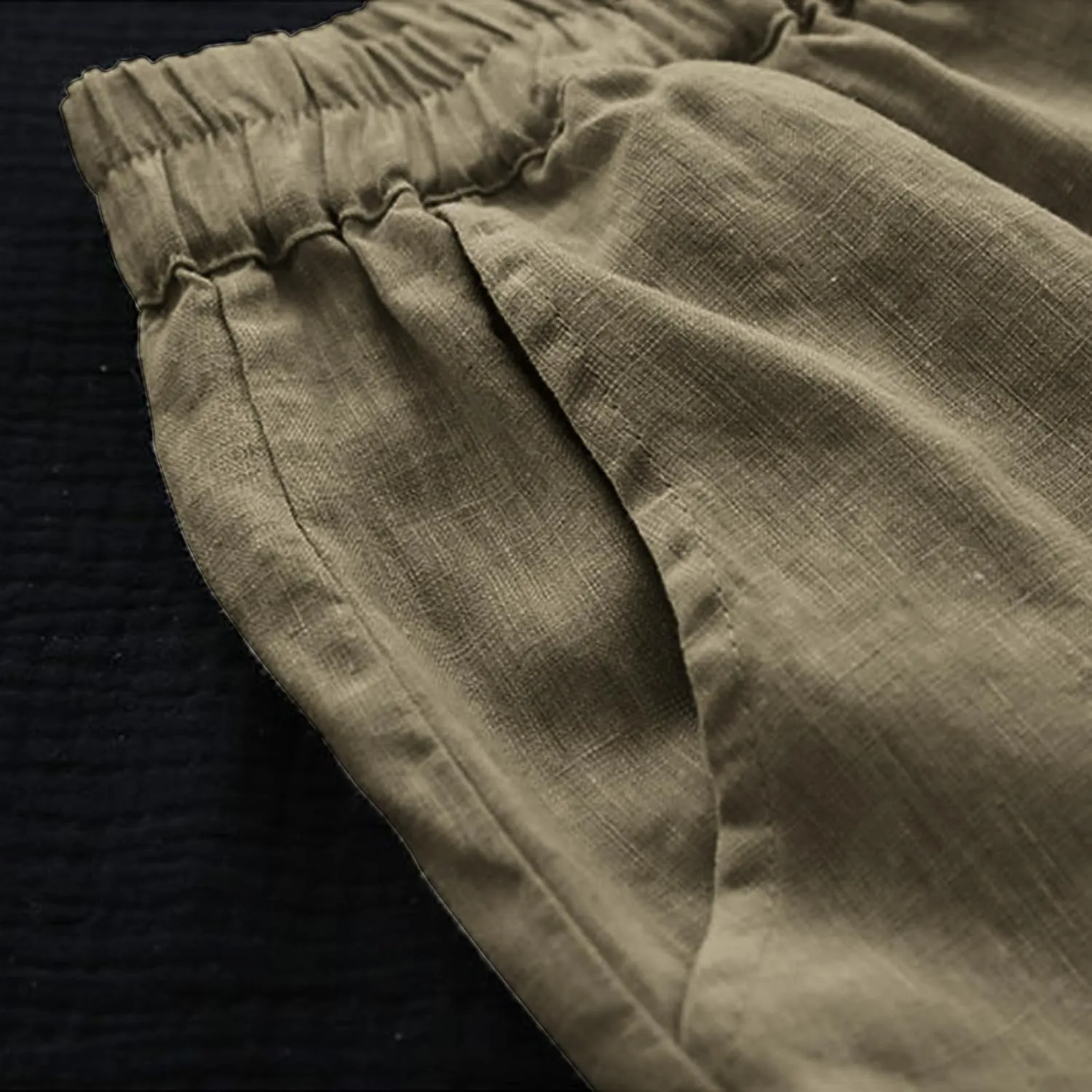 Women's Linen Capris Summer Lightweight Elastic Waist Harem Pants Baggy Lace Patchwork Cropped Trousers with Pockets