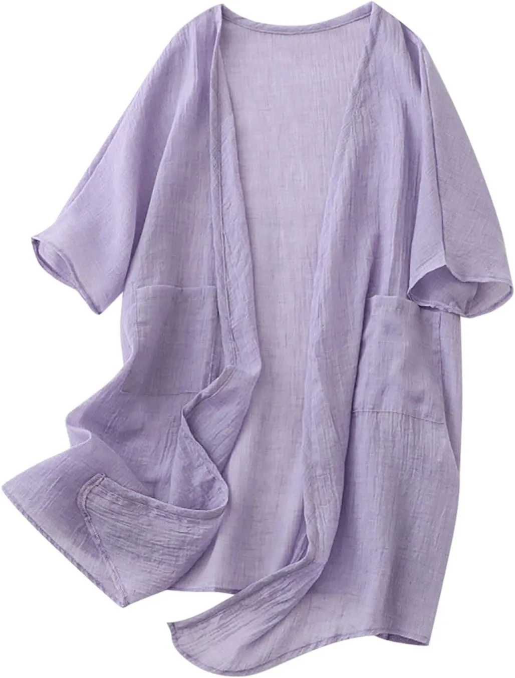 Womens Long Cardigans Lightweight Cover Up Fall Casual Loose Fit Half Sleeve Cotton Tops Beach Coverups with Pockets