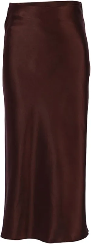 Womens Satin Midi Skirts Summer Elastic High Waisted Hip Silky Skirt Fashion Casual Solid Color A Line Midi Skirts
