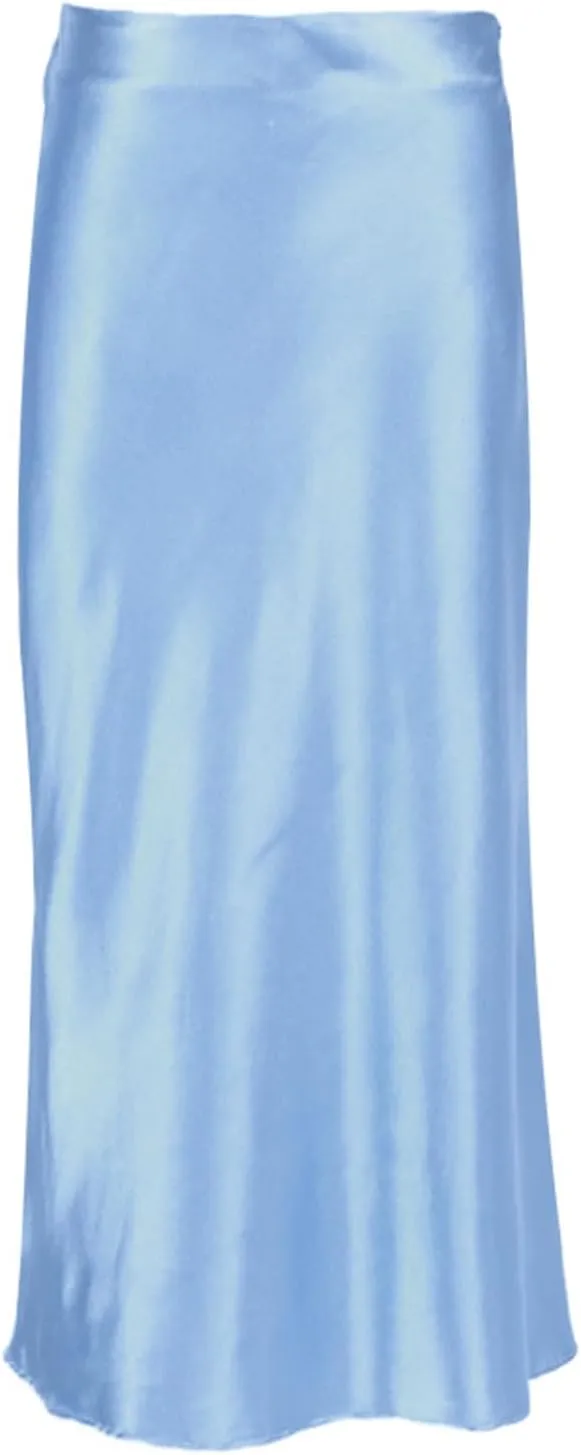 Womens Satin Midi Skirts Summer Elastic High Waisted Hip Silky Skirt Fashion Casual Solid Color A Line Midi Skirts