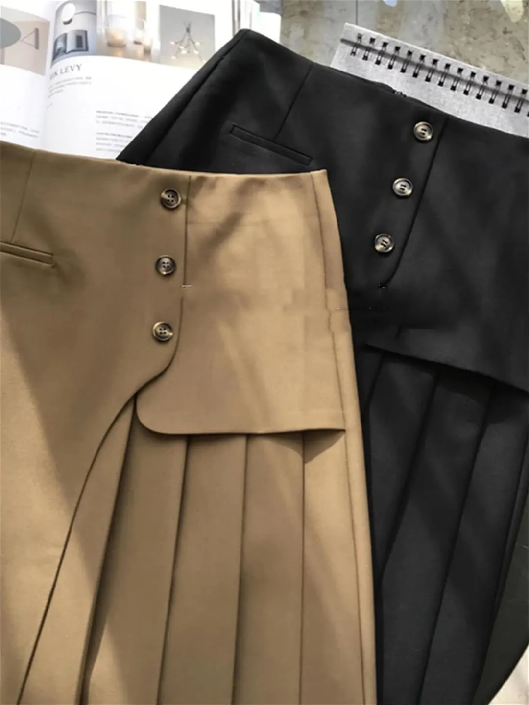 Women's Summer High Waisted Midi Skirt Solid Color A-Line Asymmetric Pleated Skirt