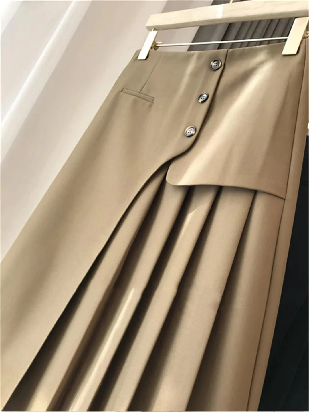 Women's Summer High Waisted Midi Skirt Solid Color A-Line Asymmetric Pleated Skirt
