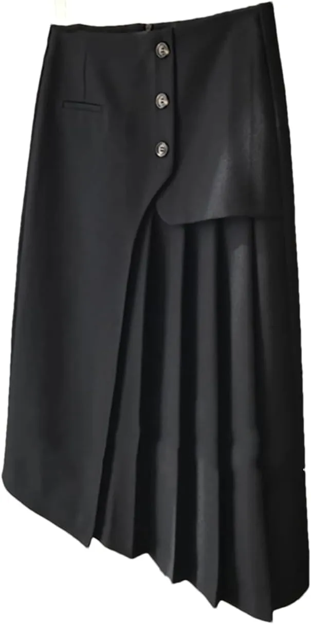 Women's Summer High Waisted Midi Skirt Solid Color A-Line Asymmetric Pleated Skirt